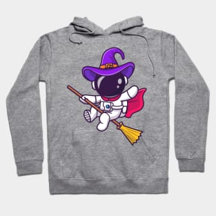 Cute Witch Astronaut Flying With A Magic Broom Cartoon Hoodie